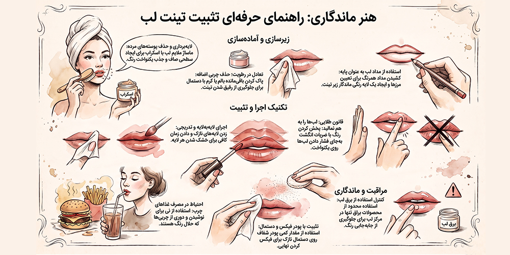 9. رنگ تینت را متناسب با تناژ طبیعی لب انتخاب کنید